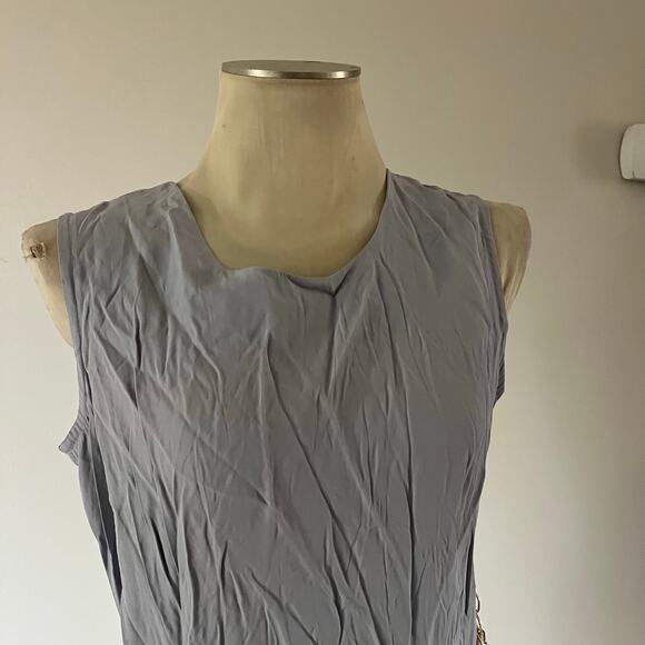 Vintage Gray Sheath Dress w Gold Chain Belt Sz 12 Office Mod Madmen Retro - Picture 2 of 9